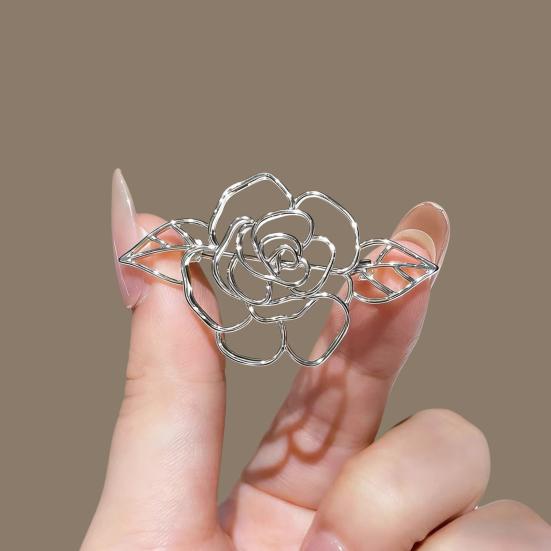 Women Brooch Hollow Rose Flower Design Polished Finish Brooch Pin Dress Coat Sweater Badge Versatile Fashion Accessory