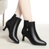 6cm Elegant Fashion Fall Winter Soft Leather Shoes Women Boots 2025 Black Med Kitten Heels Ankle Boots with Fur for Office Mom