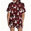 Women's Christmas Pajama Set Short Sleeve Button Down Shirt and Shorts Sleepwear Set