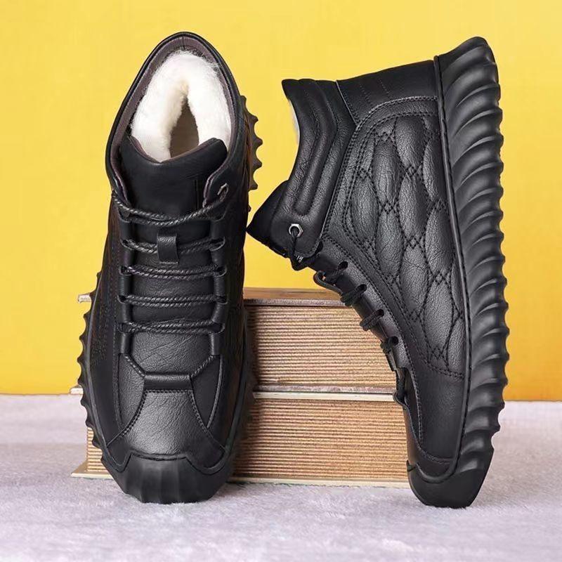 Cotton Shoes Men's New Winter Velvet Warm High-top Casual Leather Shoes Soft-soled Sports Casual Shoes Thickened Snow Men's Shoes