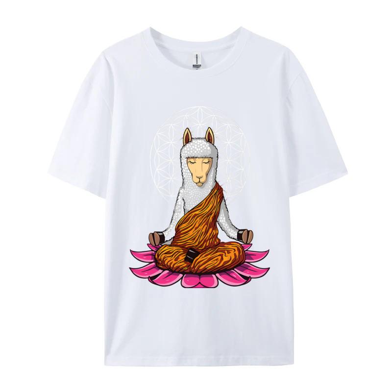 Llama Buddha Zen Yoga Alpaca Meditation TShirt T Shirts Funky Unisex T Shirt Leisure Cotton T Shirt Design S
