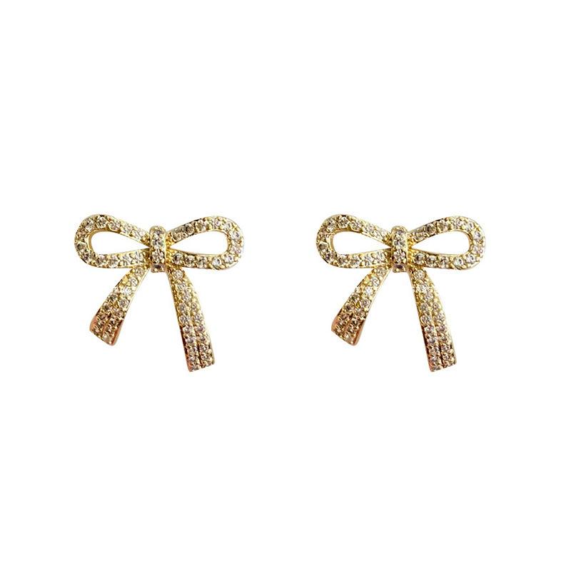 S925 Silver Needle Simple Temperament Rhinestone Bow Earrings Women s Earrings New Trendy Korean Internet celebrity exquisite earrings