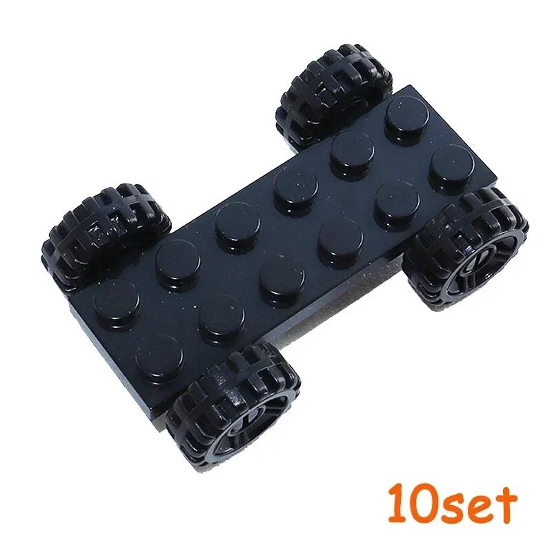 Non-Toxic Wheel Pack Tires Shaft Plate Holder Axle With Pin Building Blocks Moc Creative City Cars Diy Models Accessories Construction Toy