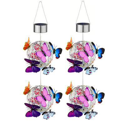 Colorful Butterfly Solar Globe Light Hanging Outdoor Lantern Vibrant Butterfly Floral Design Solar Powered Garden Patio Decor