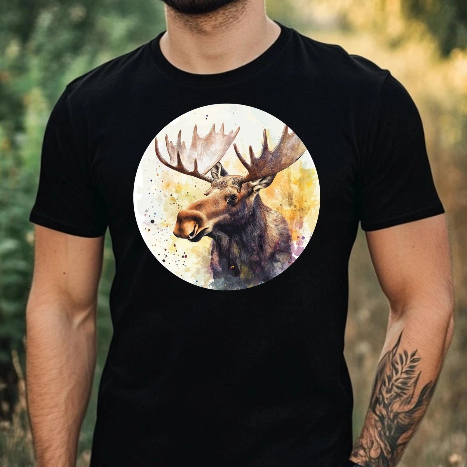 T-Shirt Herren Elch Portrait Motiv Baumwolle Größe XS bis 5XL XXL