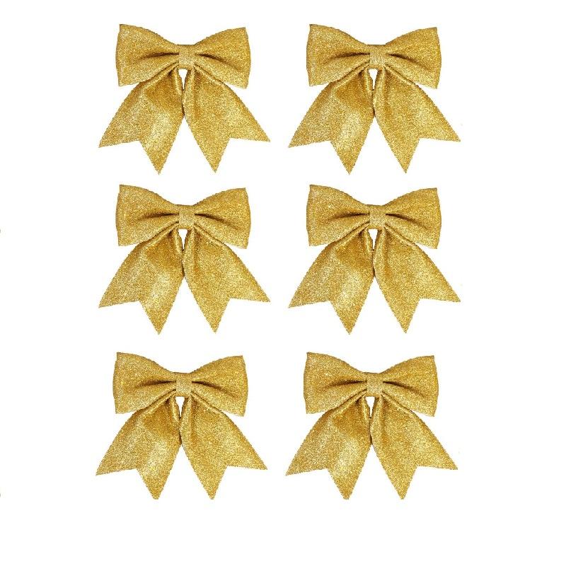 6PCS  Sparkle Bow Ornaments for Christmas Tree, DIY Gift Box Decoration, Xmas New Year Party Garland Home Decor Bows Decorations