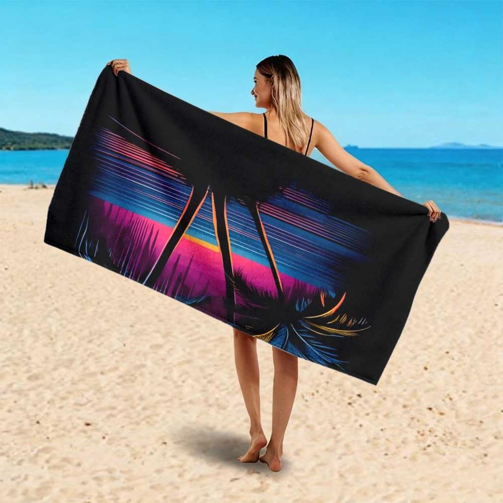 Tropical Neon Palm Beach Towel Unisex Lightweight Absorbent for Swimming Pool Yoga Diving Bath Travel Gift Multiple Sizes