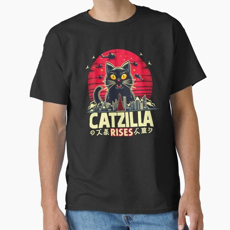 Catzilla Rises King of Monster Gift T Shirt for Cat Lover Cute Kitty Graphic Tee Short Sleeve Y2k Clothes All Size Tops
