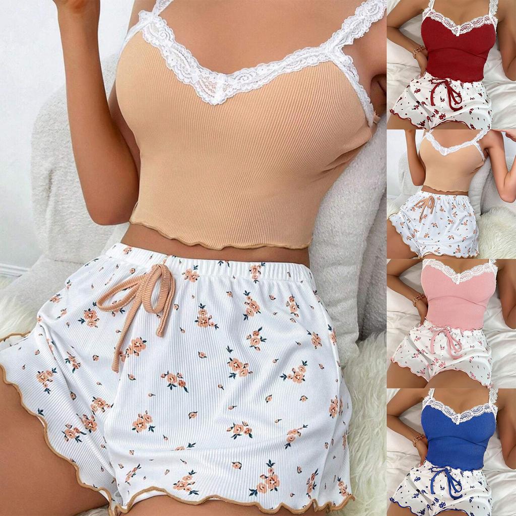 Women's Lace Lace Camisole Vest Pajama Set for Home Wear
