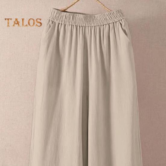 Pantaloni tăiați pentru femei, cu talie elastică, cu talie mijlocie, cu picior largi, cu buzunare, de culoare uni, pantaloni ocazionali, cu tăiere lejeră