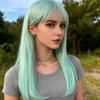 Wig Women's Air Bangs Mint Green Dyed Long Straight Hair Internet Celebrity Medium Collarbone Headband
