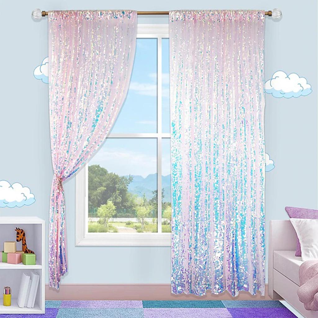 Broderade Paljett Genomskinliga Gardinstångsgardiner Dekorativa Gardiner