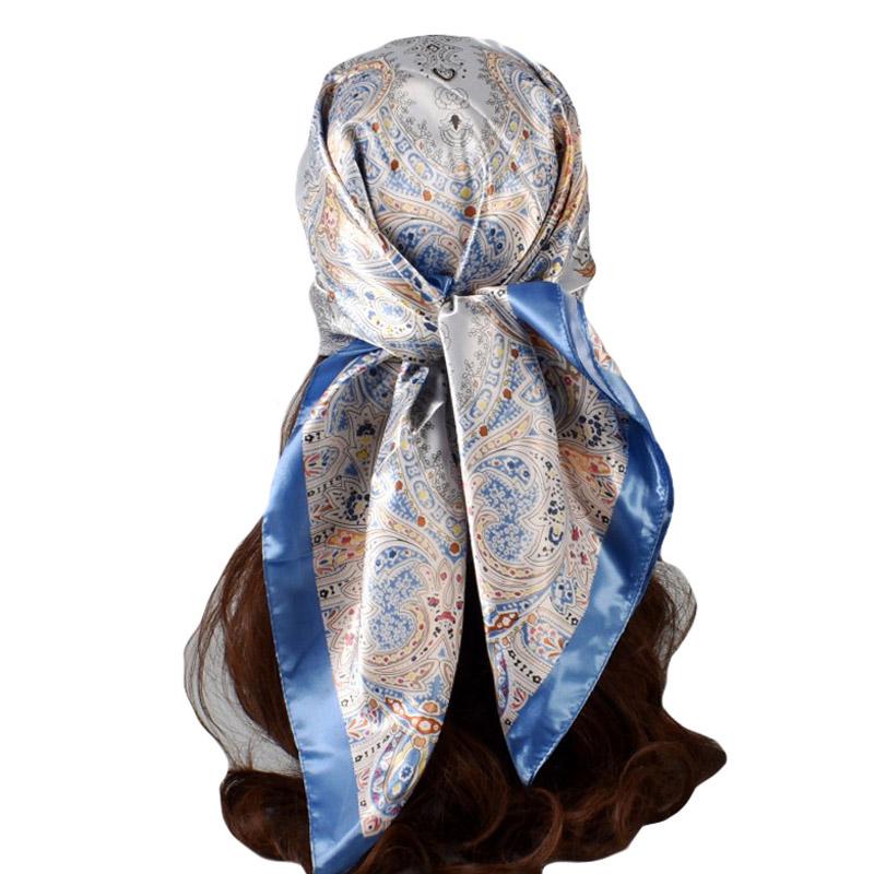 High Quality Silk Feeling Scarf Square Floral Printed Shawl Wrap Spring Summer Neckerchief Hair Band Lady Decor Foulard 90X90Cm