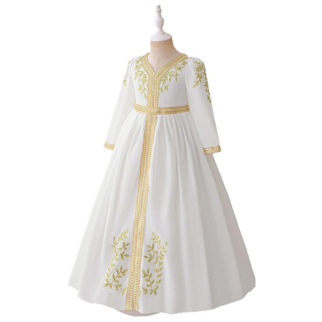 Middle Eastern Inspired Girls' Party Dress with Flower Print and Hot Stamping