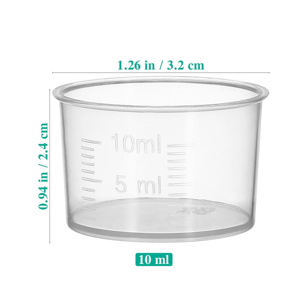 Kichvoe 100pcs Plastic Liquid Measuring Cups: 10ml Graduated Beakers, Clear, with Scale, for Kitchen and Laboratory Use