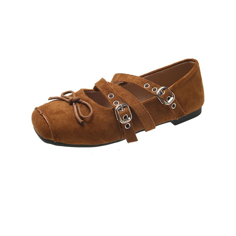 

French retro design square head ballet Mary Jane shoes women s 2025 summer new small leather shoes with skirt 40 коричневый