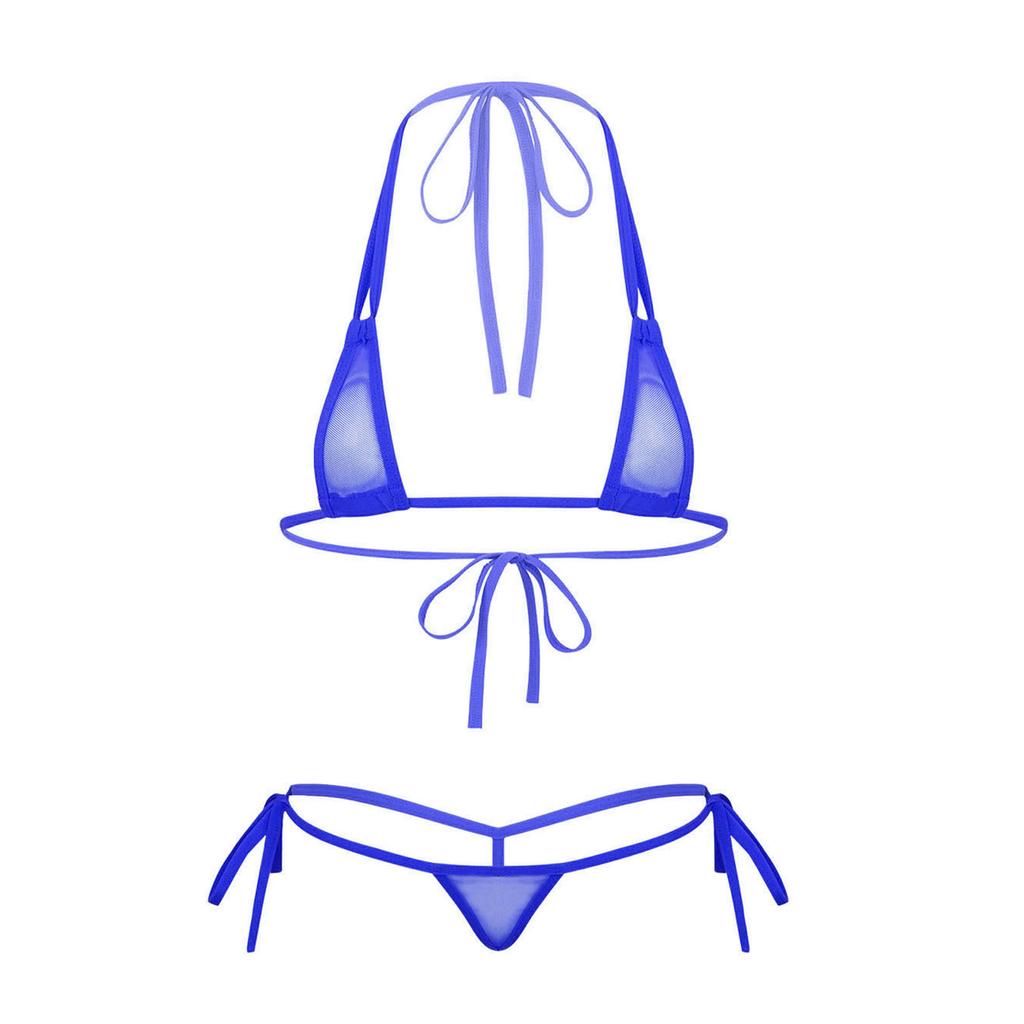 Damen Durchsichtiges Netz Träger Micro-Bikini-Set Dreieck Badeanzug Badehose Strand Pool Sonnenbaden