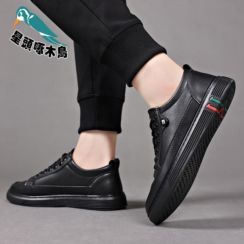 2025 spring new men's shoes genuine leather breathable versatile Korean version trendy thick-soled soft-faced shoes