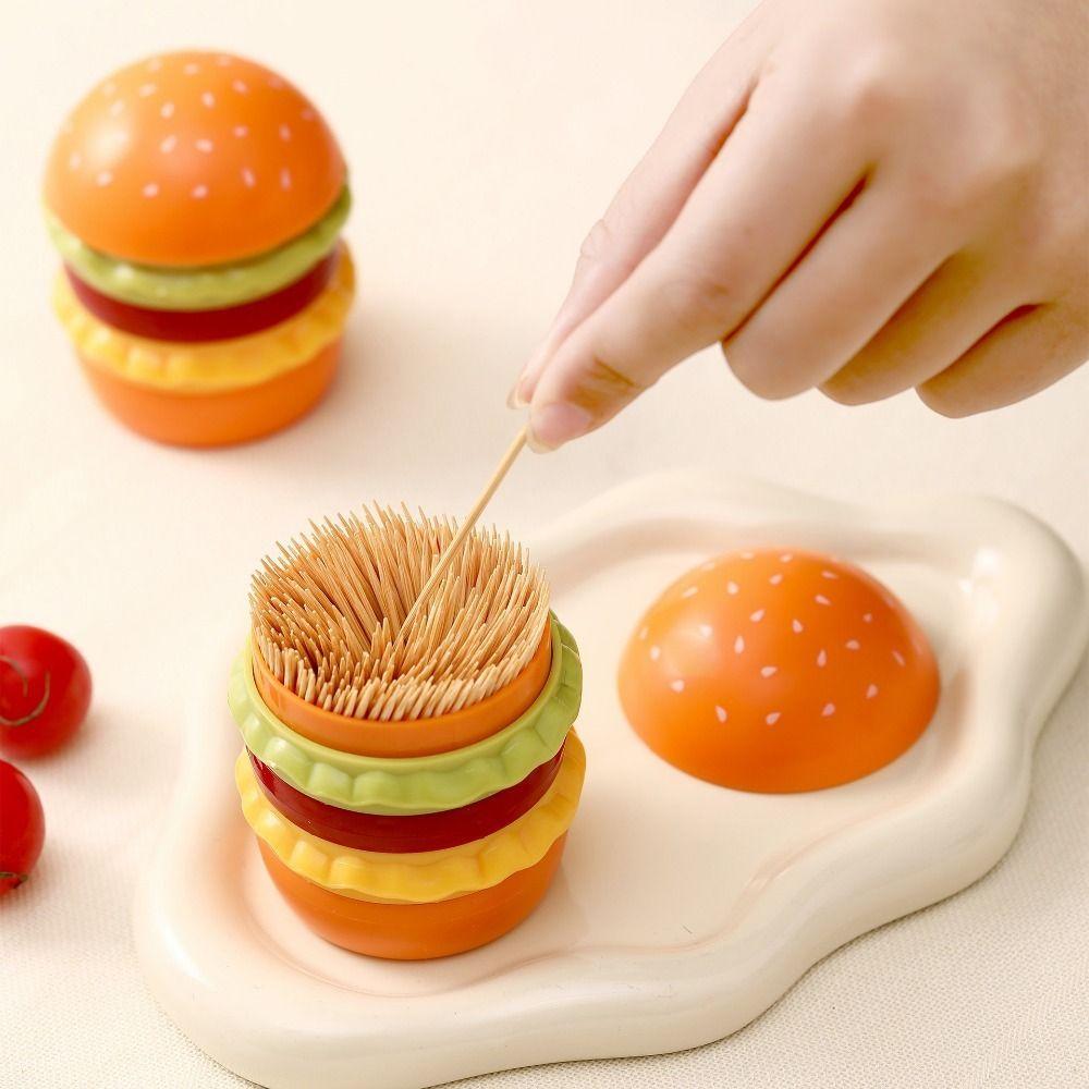 2PCS Dust-proof Hamburger Toothpick Holder Plastic Dental Floss Box Funny Toothpick Jar Bathroom