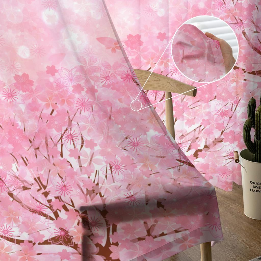 Japanese Style Cherry Blossoms Pink Flower Sheer Curtains for Living Room Decor Window Curtains Kitchen Tulle Voile Curtains