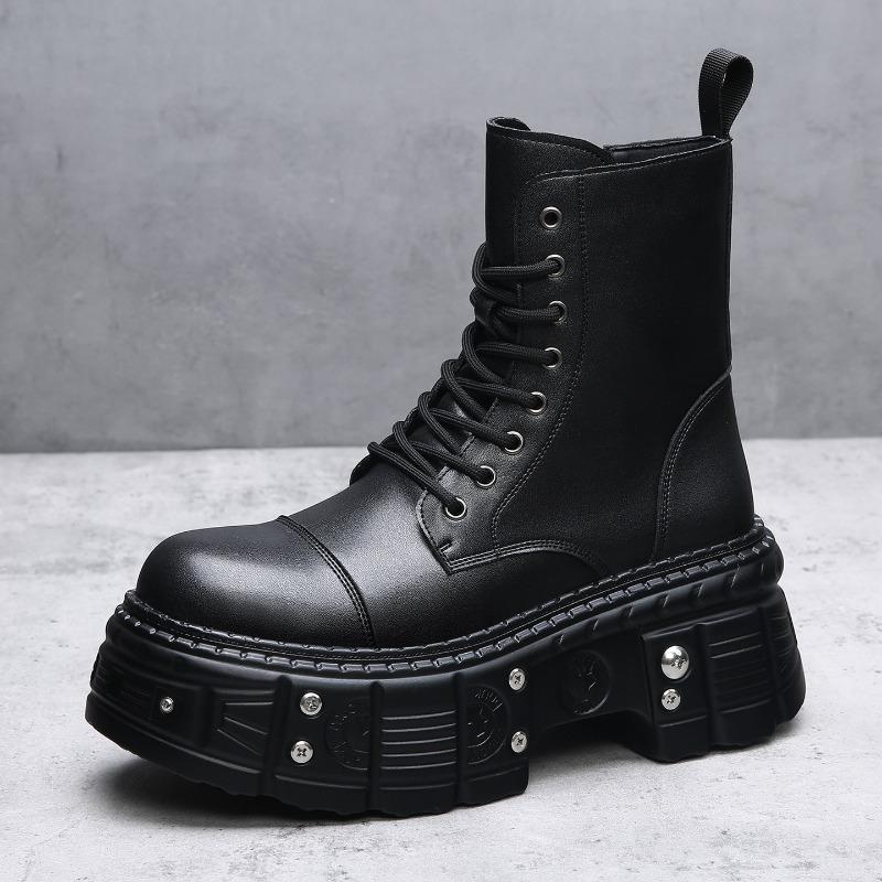 Autumn and Winter New Retro Men's Boots Niche Heightening Martin Boots Men's Dark Punk Muffin Thick-soled Medium Leather Boots