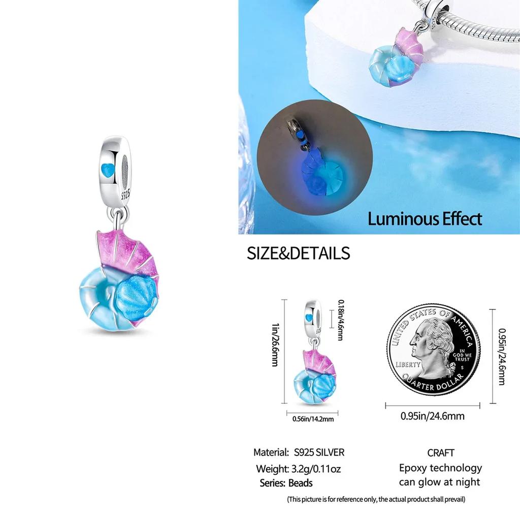 Colorful Copper Blue Glow-In-The-Dark Murano Princess Glass Beads Fits Original Bracelet Jewelry Set Accessories