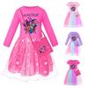 Girls' Star-Print Skirt Round-Neck Long-Sleeve Colorful Lace Patchwork Dress