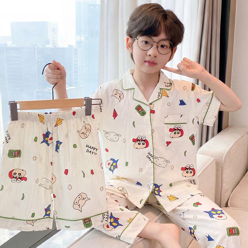 Boys' Thin Cotton Pajamas 3-Piece Set - Spring/Summer 2026