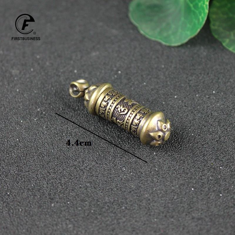 Brass Mantra Buddhist Bottle Pendant for Keychains Handmade Vintage Copper Car Key Chain Hangings Keyrings Jewelry Can be Opened