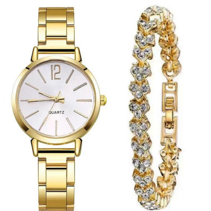 Fake Three-Eyed Ladies 5Pcsset Steel Belt Women'S Watch Casual Korean Edition Quartz Watch Set (Orange Box)