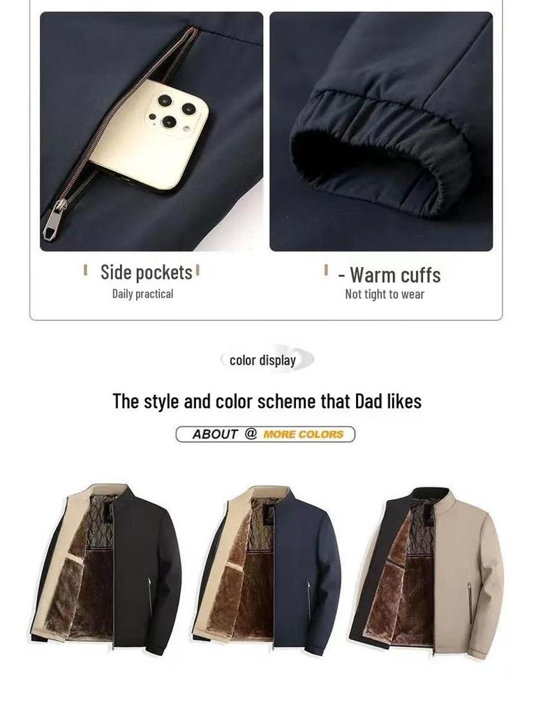 Winter-Graphit-Samt-Stehkragenjacke für Herren - Business-Casual-Stil für mittleres und älteres Alter