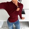 European-American Soft Asymmetrical Long Sleeve T-shirt with Hollow Metal Buckle for Women - Spring/Summer