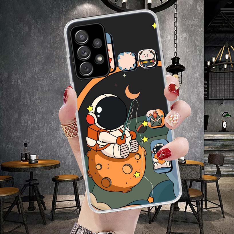 Cartoon Planet Astronaut Star Rocket Soft Phone Case For Samsung Galaxy A12 A22 A32 A52 A72 A02S A51 A50S A71 A70 A31 A20S Note