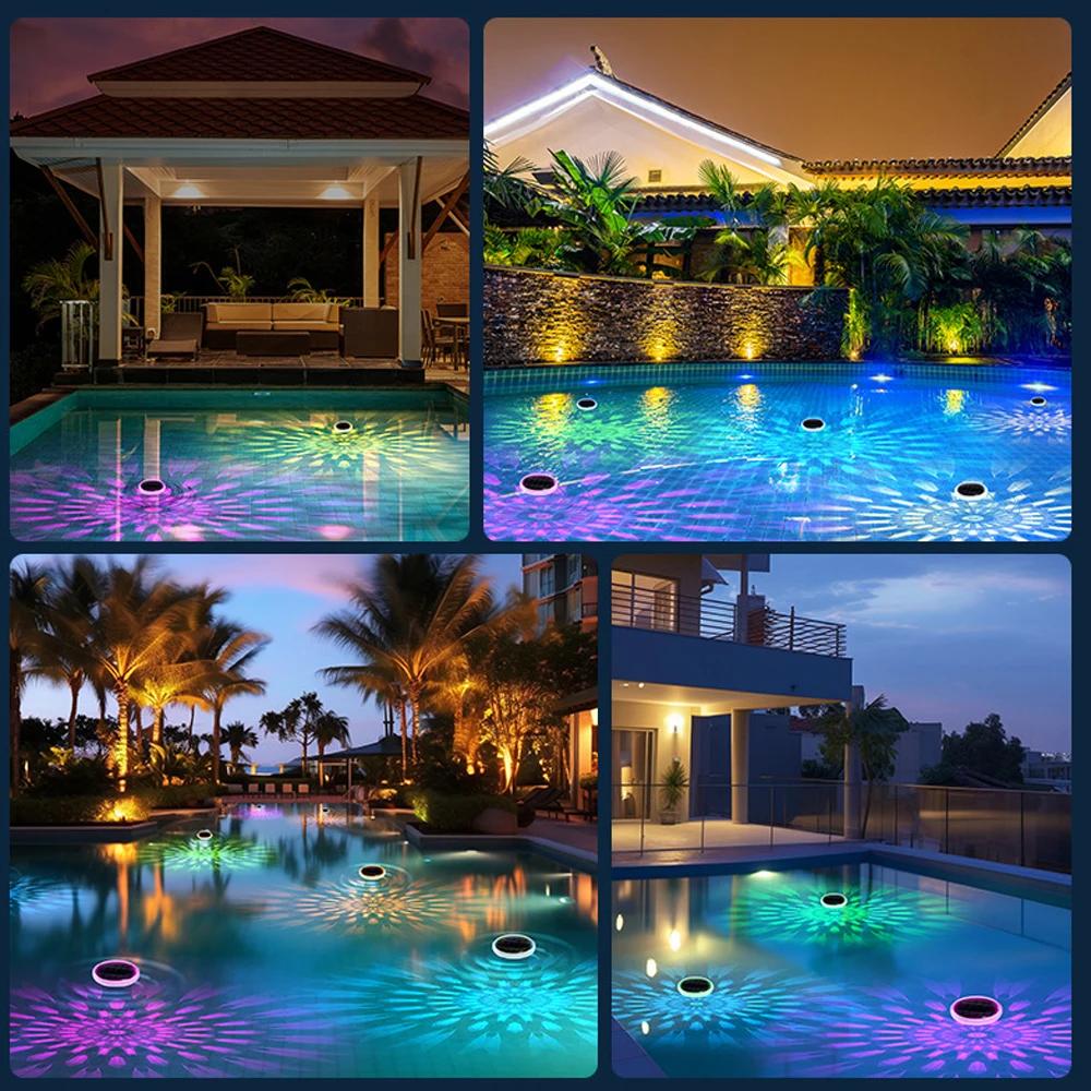 Solar Swimming Pool Lights RGB Color Float Pool Lights Waterproof with Remote IP65 Pool Decor Lighting for Inground Outdoor