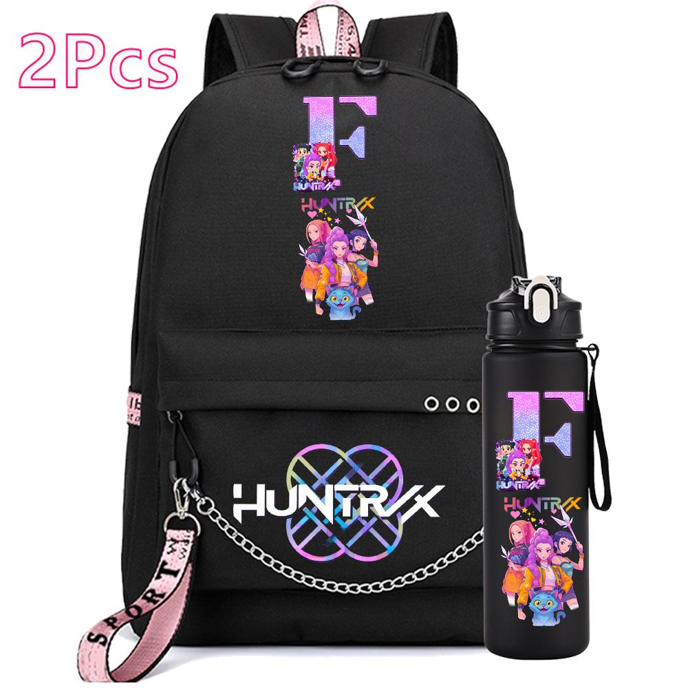 2 st/set Anime Engelsk Bokstav A-Z Tryckt Ryggsäck 750ml Vattenflaska för Student Flicka Pojke Bokväska Resväska Barnpresent