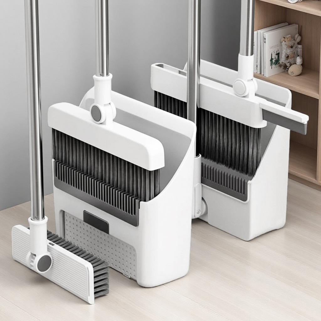 Broom and Dustpan Set Self-Cleaning Teeth Design Stand Up Broom and Dustpan for Home Office Indoor Outdoor Sweeping