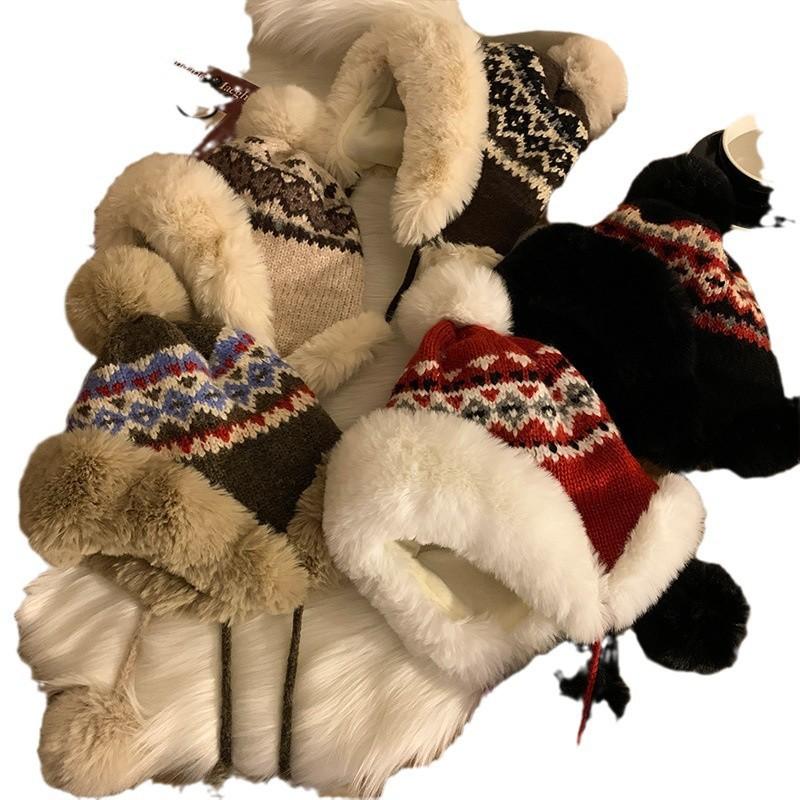 Fair Island Jacquard Knitted Lei Feng Hat Women's Winter Warm Thickened Fleece Ear Protector Outdoor Northeast Ski Hat