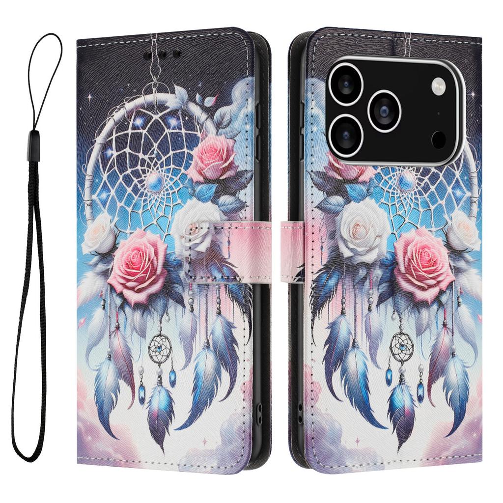 For iPhone 17 Pro Wallet Case Pattern Printing PU Leather Phone Cover with Lanyard