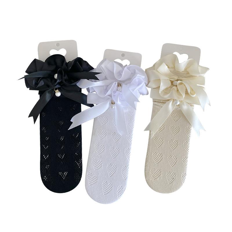 Female Summer Thin Sweet Lace Love Hollow Bow Pearl Stockings