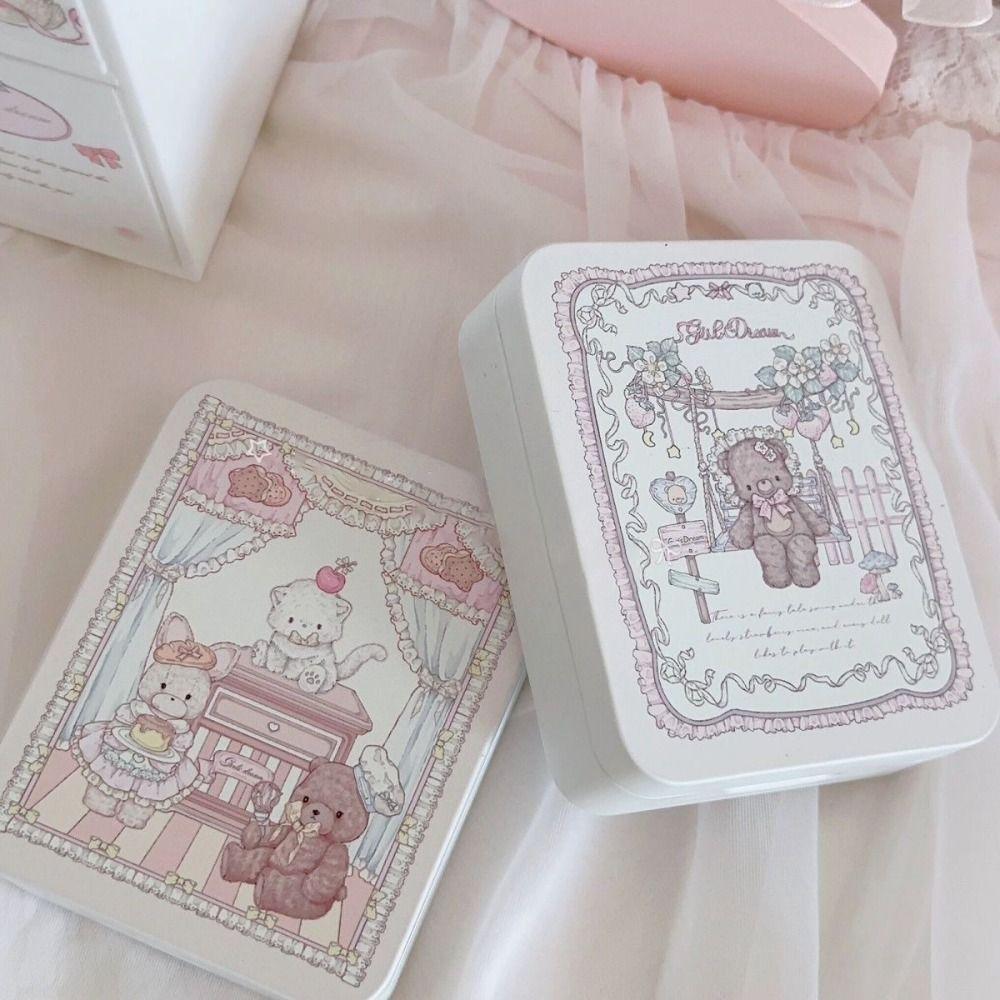 Ins Cartoon Bear Iron Storage Box Rectangular Big Capacity Candy Cases Stickers Tapes Square Box Kpop Photocards