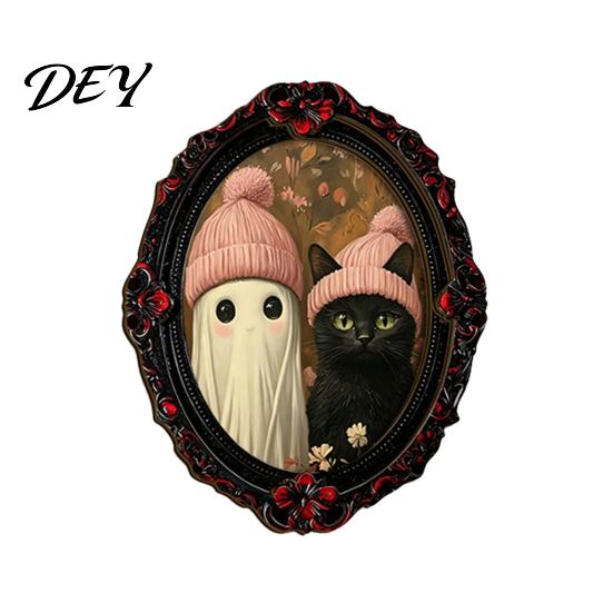 Halloween Collectible Magnets Dark Style Refrigerator Magnet, Retro Gothic Oval Photo Party Supplies Frame Decorative Magnetic Sticker for Metal