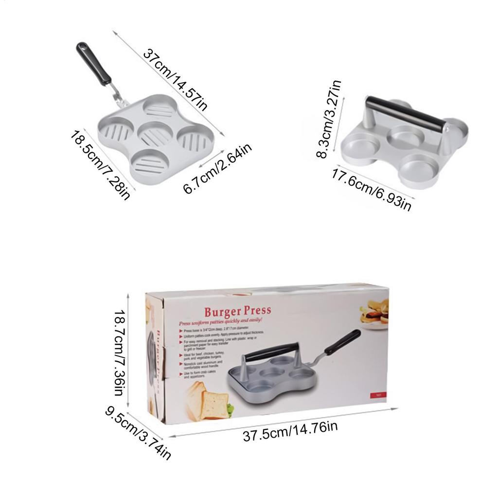 Patty Press Heavy-Duty Non Stick Flat Bottom Hamburger Smasher 5-Grid Griddle Accessories Bacon Burger Smasher for Kitchen