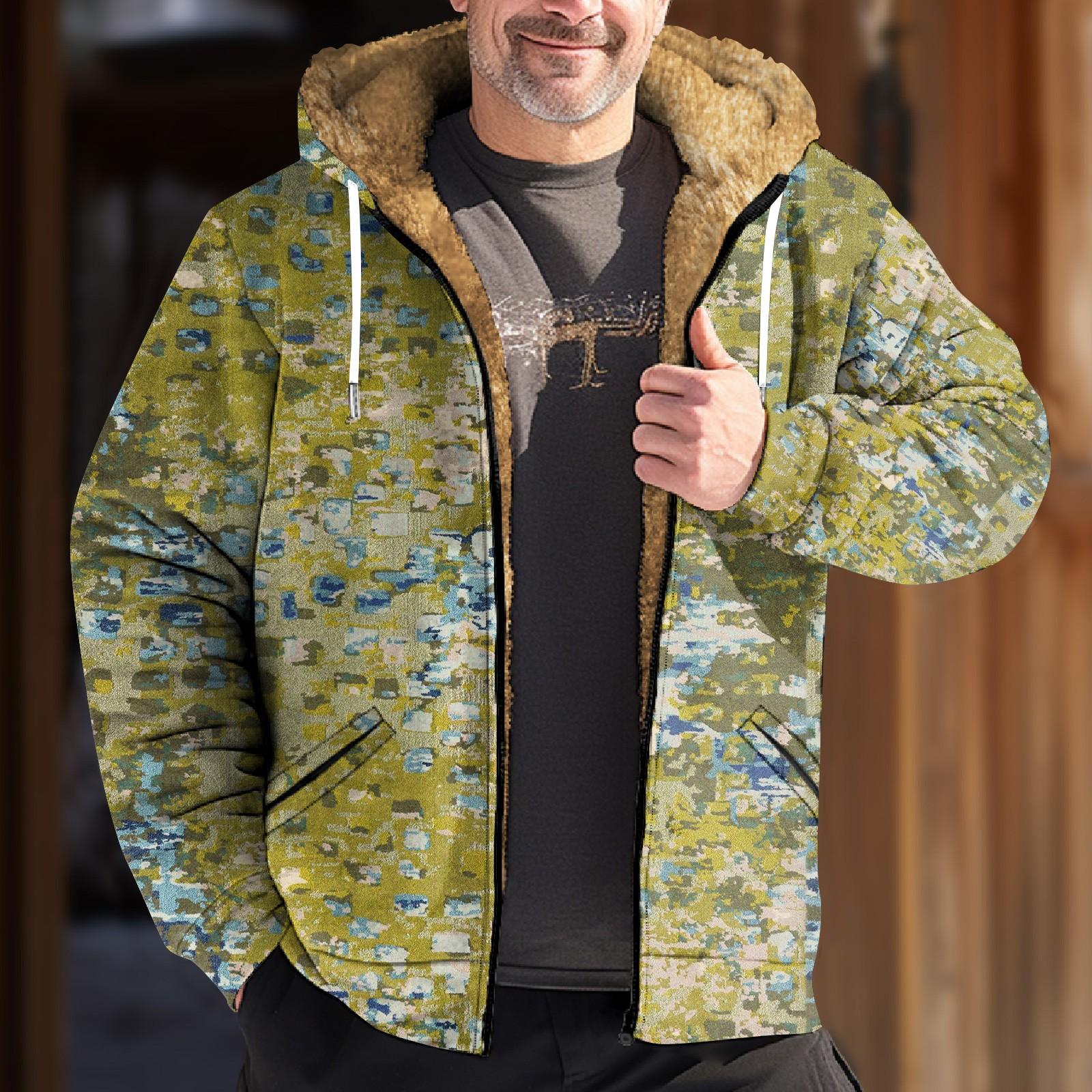 

Мужская куртка с принтом в стиле ретро, ​​мужская весенне-осенняя повседневная трендовая куртка на молнии с капюшоном L зелёный