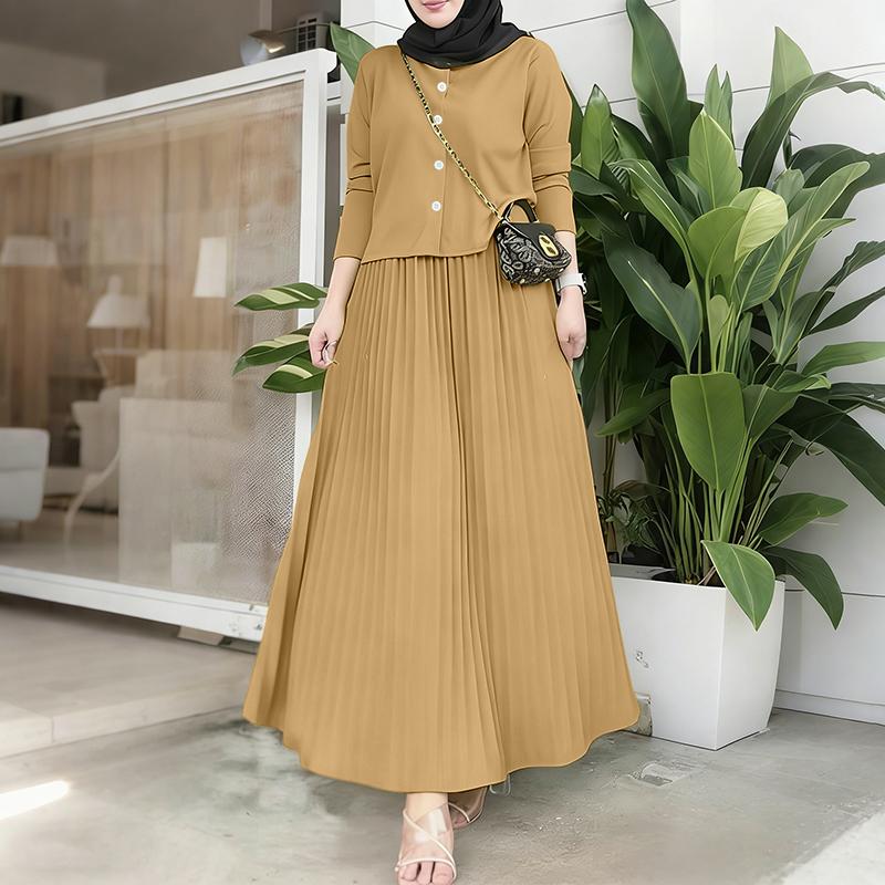 ZANZEA Women Long Sleeve Blouse and Pleated Skirts Casual Two Piece Suit Sets