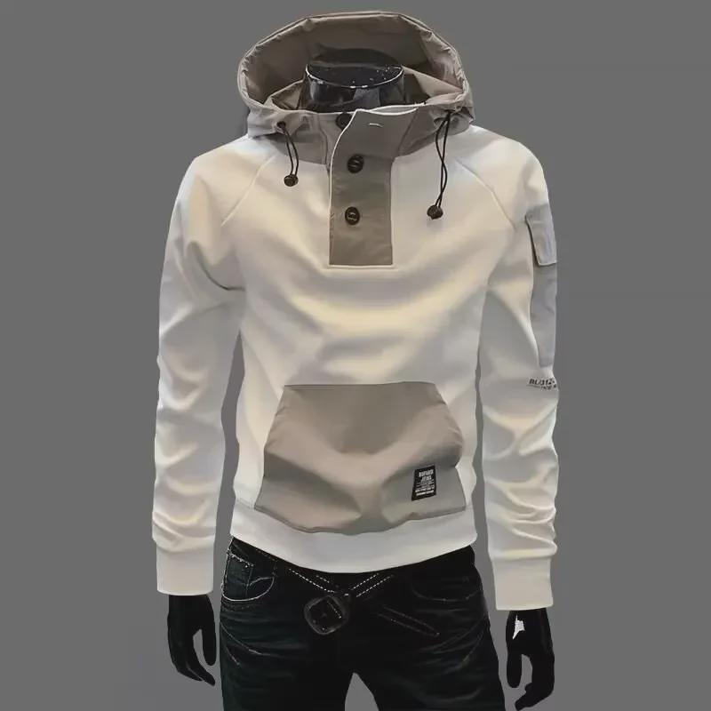 Men's Trendy 2024 Patchwork Hooded Sweatshirt - Spring & Autumn Collection