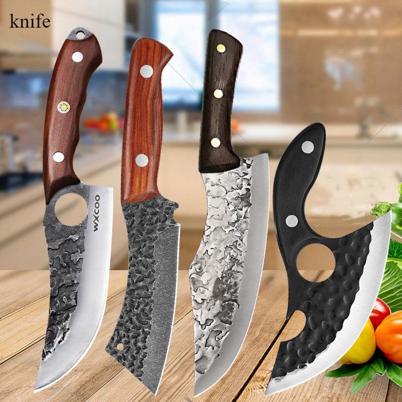 4dílná sada kuchyňských nožů Ostrý nerezový sekáček na zeleninu Dřevěná rukojeť Kuchařský nůž Grilovací nože Řeznický nůž