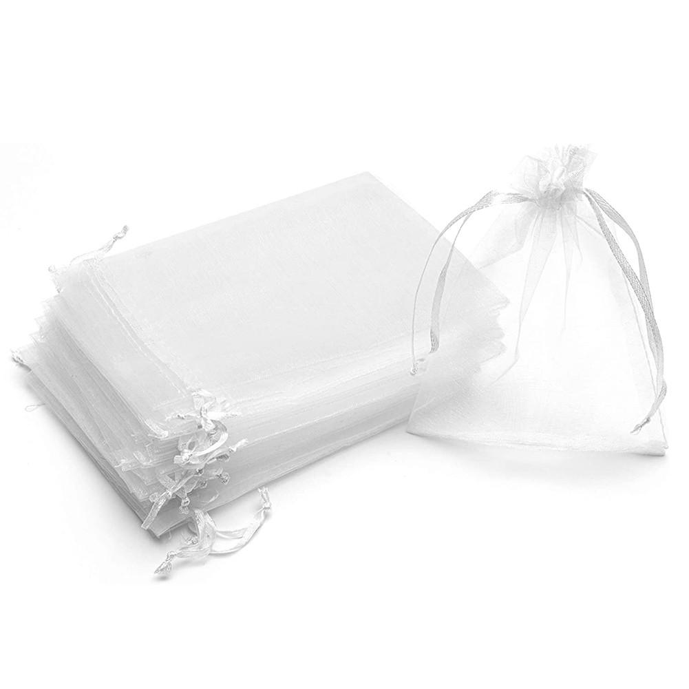 100Pcs Organza Gift Bags Wedding Party Favour Jewellery Candy Pouches White Pouches Drawstring Pocket Organza Gauze Sachet Gift