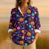 Dámská retro halloweenská potištěná košile s dlouhým rukávem na knoflíky, ležérní top s klasickým límečkem