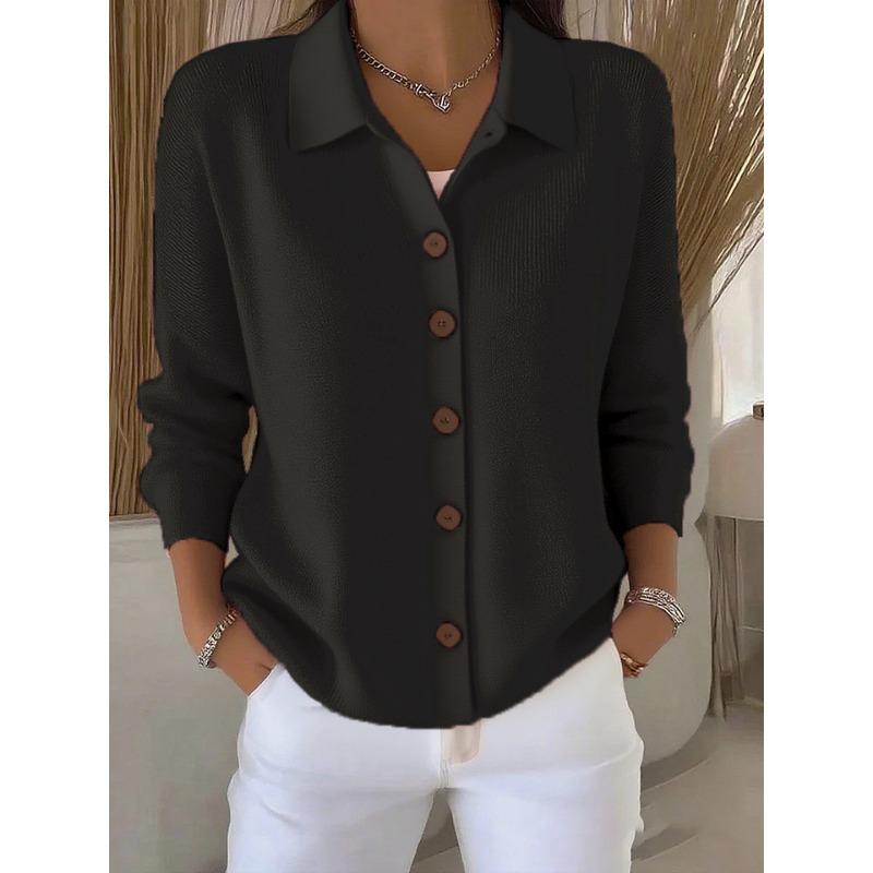 Damen S Gestrickter Knopf-Cardigan Pullover Mantel Einfarbige Langarm Freizeit
