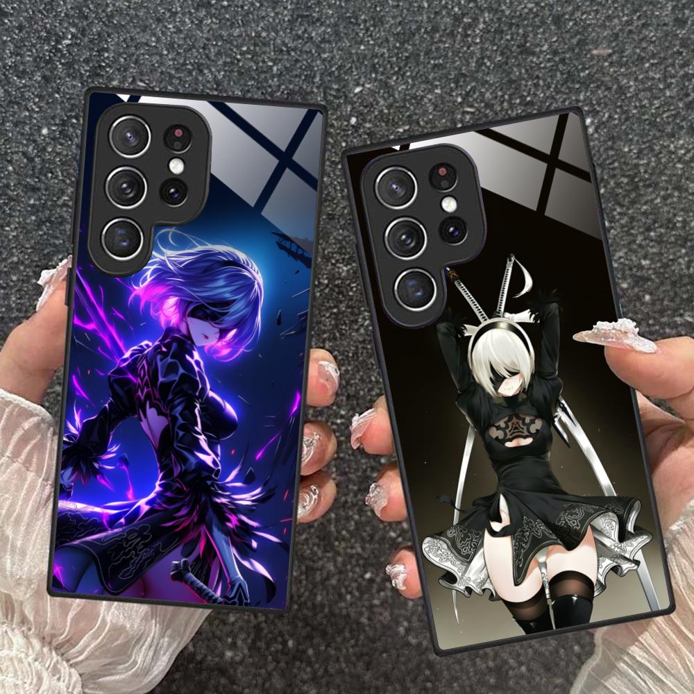 Anime Nier 2B Glass Mobile Phone Case for Samsung Galaxy A56 55 54 53 52 51 36 35 34 23 16 15 5G Colorful Cover